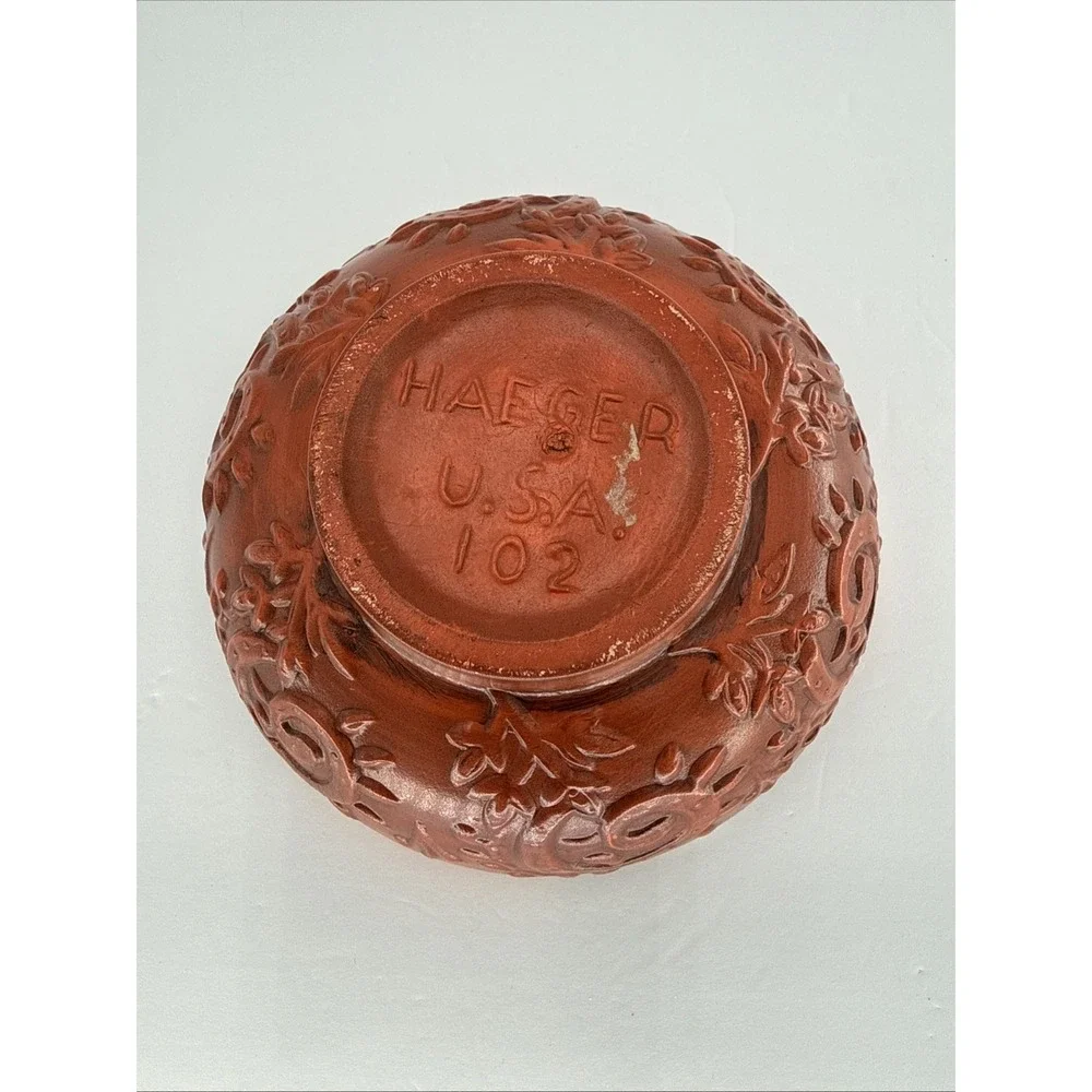 Vintage Royal Haeger Centerpiece Bowl Orange U.S.A. 102 Leaf & Scroll Brown